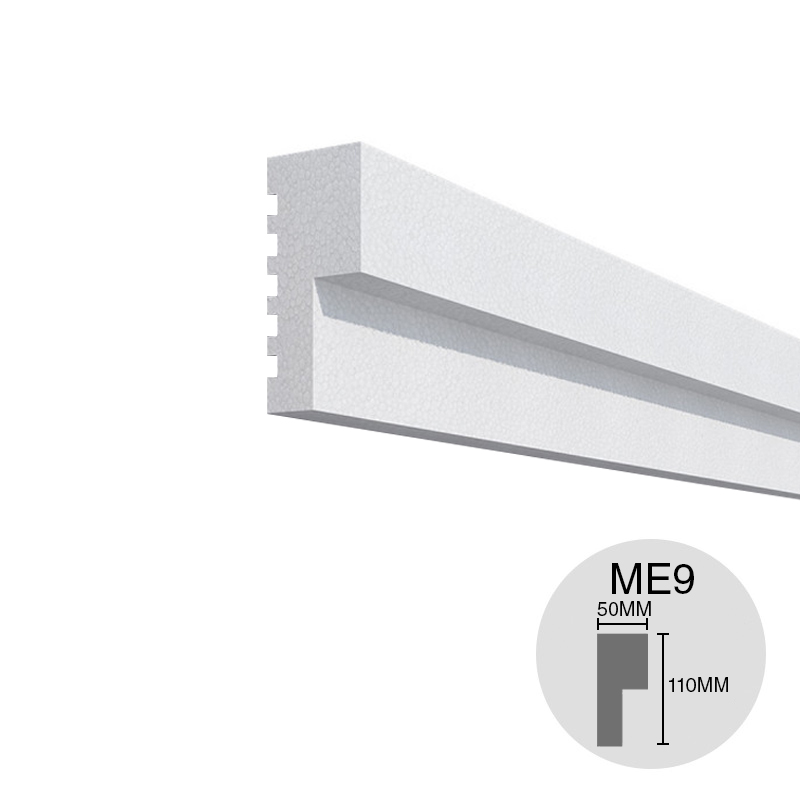 Moldura decorativa exterior p/frentes ME9 EPS s/revestir 50mm x 110mm x 1m