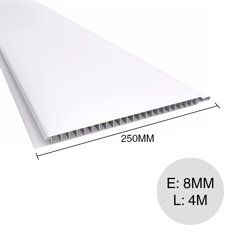 Cielorraso PVC blanco 8mm x 250mm x 4m