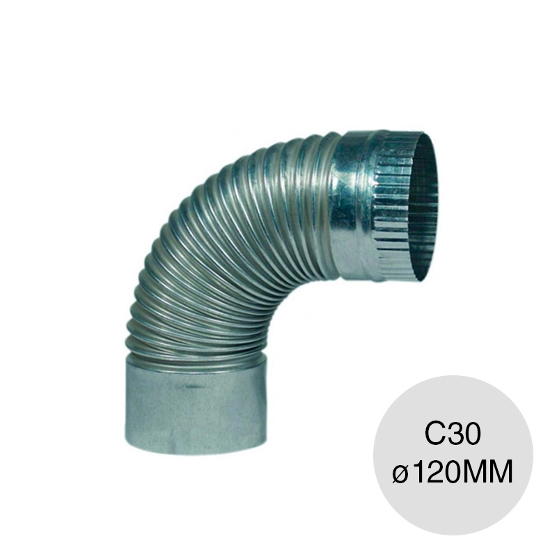 Curva corrugada 90° hermetica chapa galvanizada C30 ø 120mm