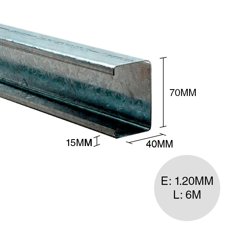 Perfil steel framing PGC 70mm x 40mm x 1.20mm x 6m