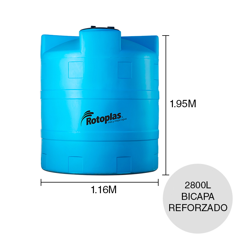 Cisterna agua 2800l Estandar polietileno bicapa reforzado azul ø 1.16m x 1.95m