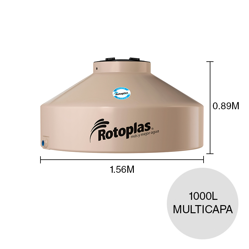 Tanque agua 1000l Flat GDPV multicapa polietileno beige ø 1.56m x 890mm