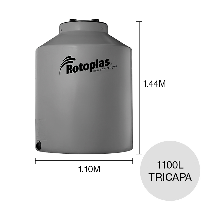 Tanque agua 1100l Gris Plata tricapa polietileno ø 1.10m x 1.44m