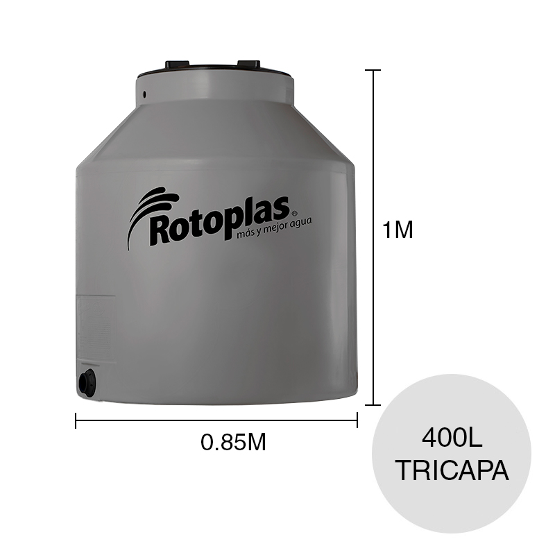 Tanque agua 400l Gris Plata tricapa polietileno ø 850mm x 1m