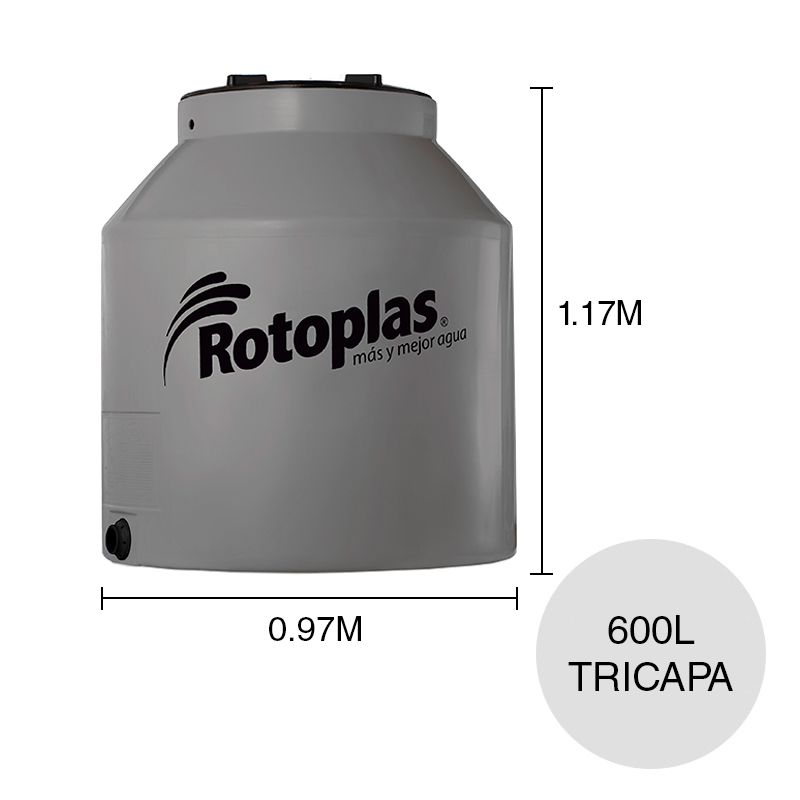 Tanque agua 600l Gris Plata tricapa polietileno ø 970mm x 1.17m