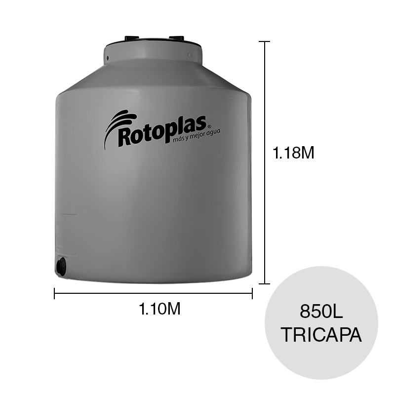 Tanque agua 850l Gris Plata tricapa polietileno ø 1.10m x 1.18m