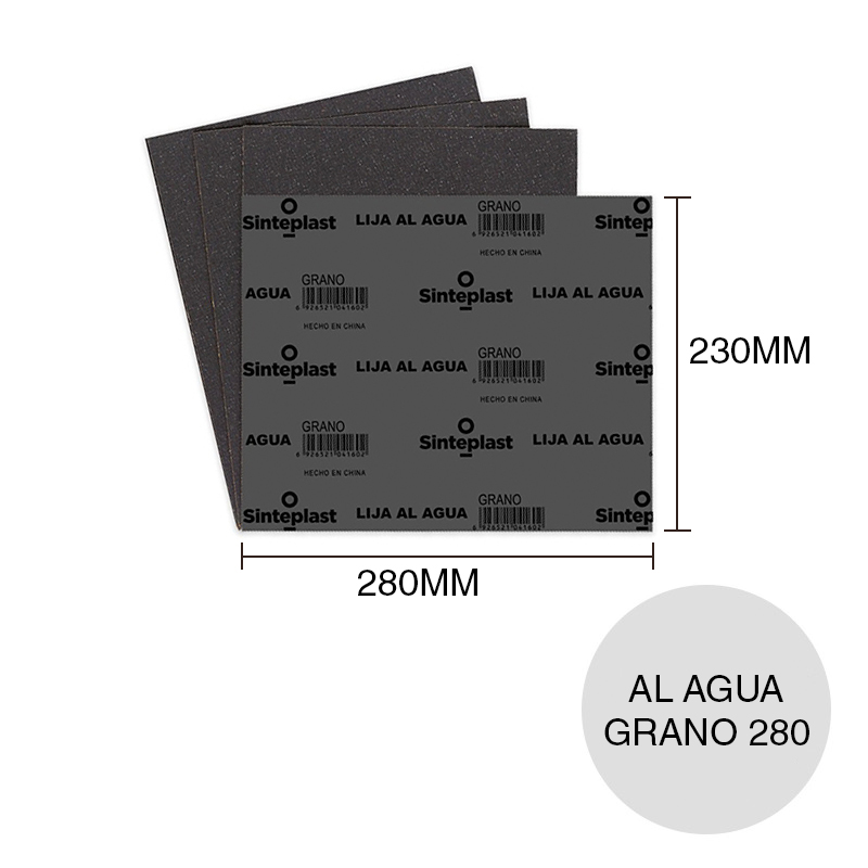 Lija al agua grano 280 hoja 230mm x 280mm
