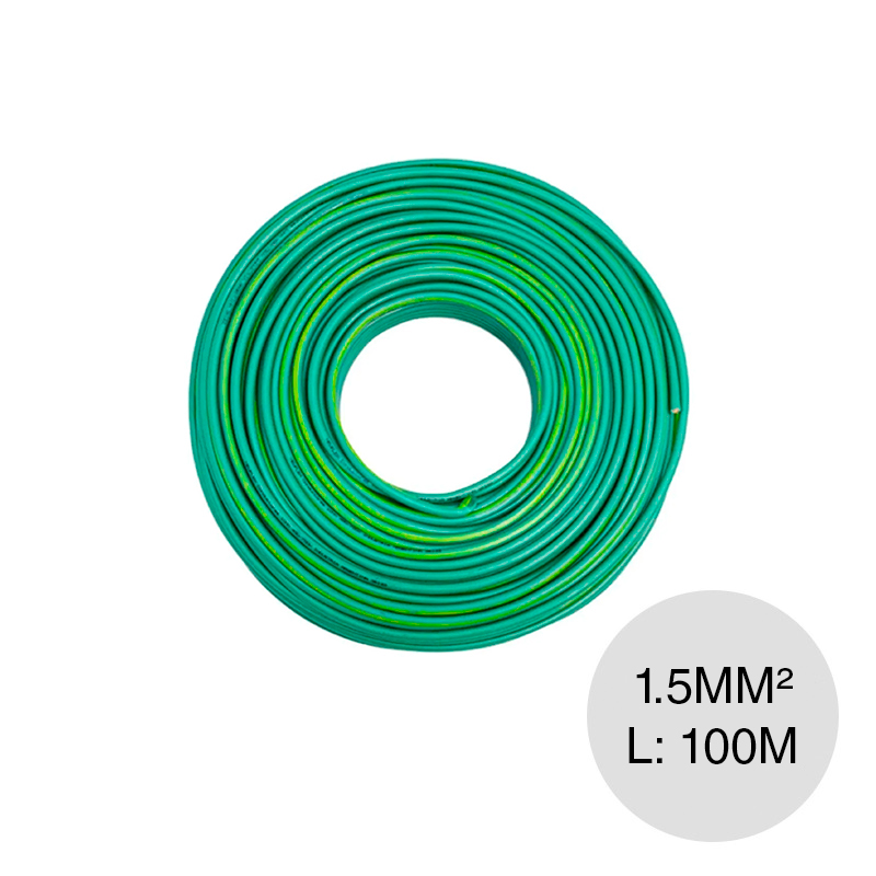 Cable unipolar 1.5mm² PVC verde amarillo rollo x 100m