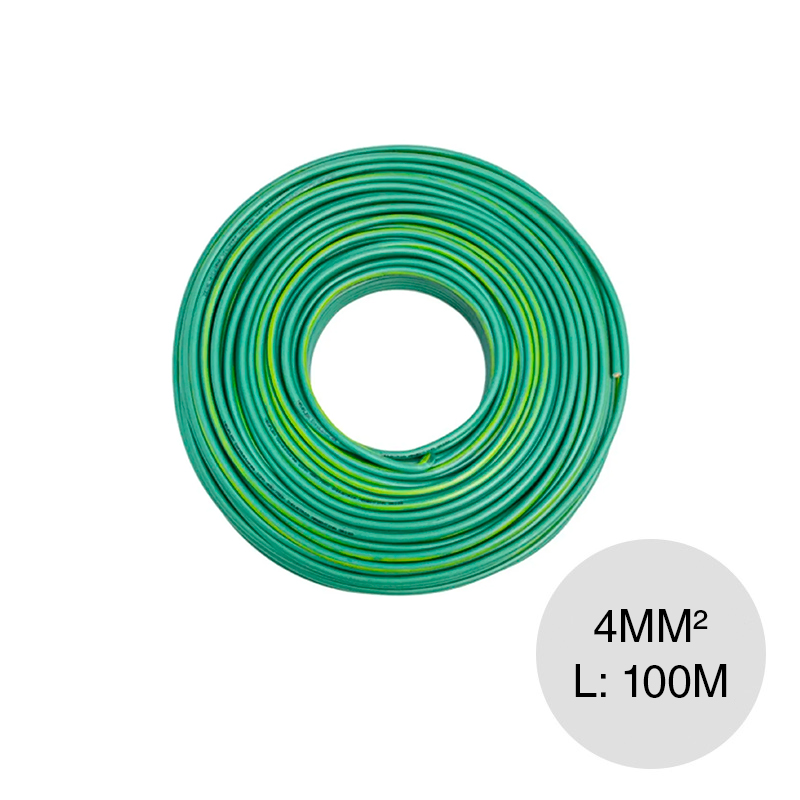Cable unipolar 4mm² PVC verde amarillo rollo x 100m