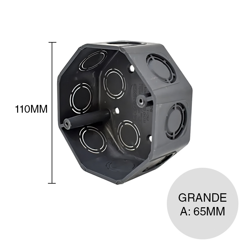 Caja embutir octogonal grande plastico 65mm x 110mm x 110mm