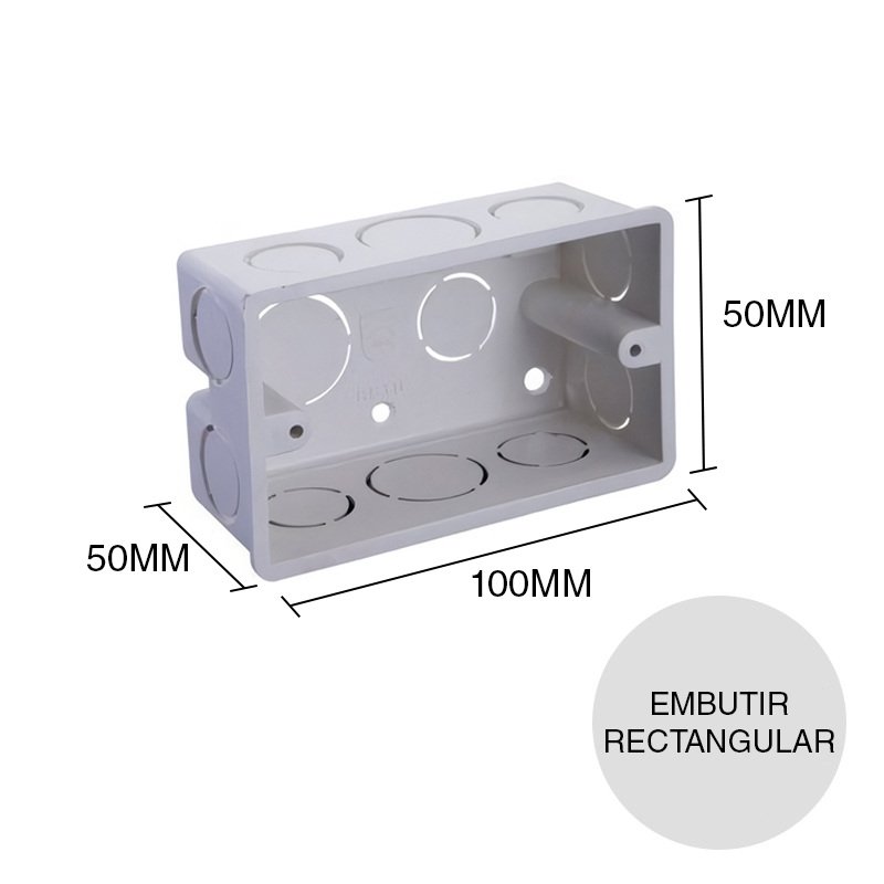 Caja embutir rectangular plastico 50mm x 50mm x 100mm