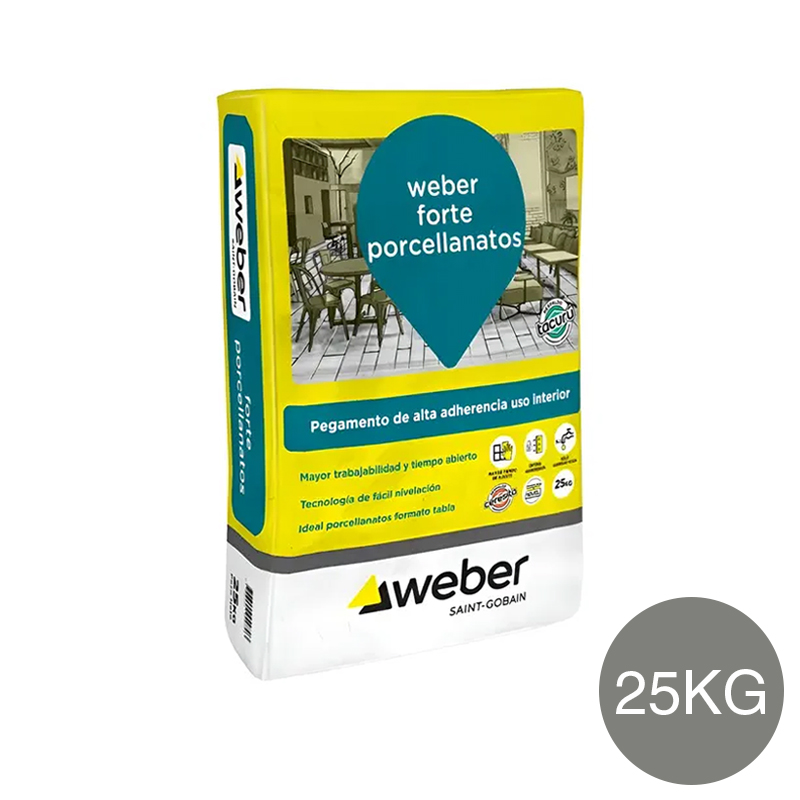 Pegamento adhesivo Forte Porcellanatos alta adherencia interior gris bolsa x 25kg