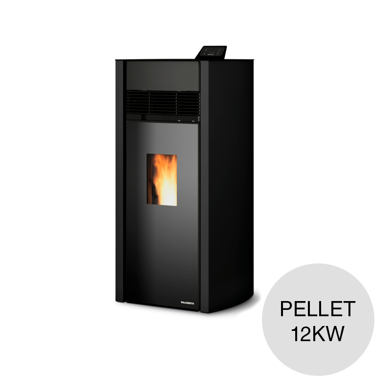Estufa pellet Bianca 12kw Lux Pro3 acero arce negro 550mm x 560mm x 1.20m