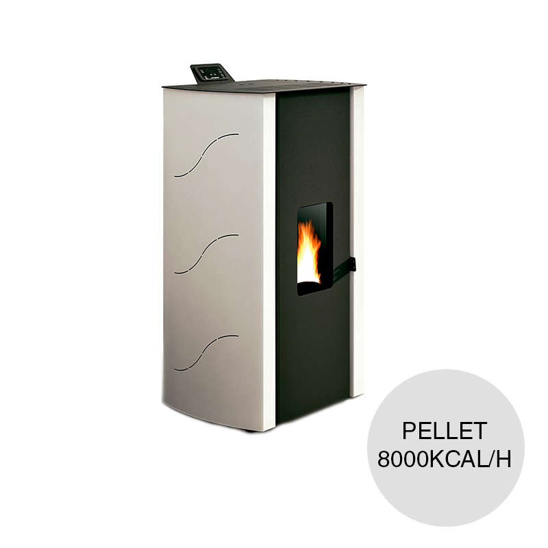 Estufa pellet Malu 8000kcal/h acero blanco 530mm x 530mm x 1.08m