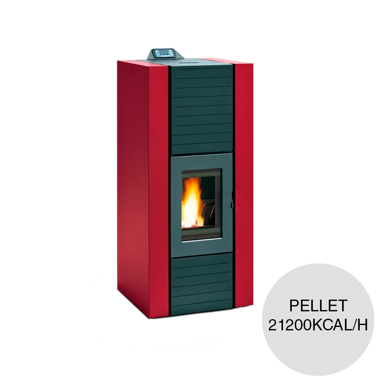 Estufa caldera pellet Martina Idro 24.6kw Lux 21200kcal/h acero rojo 530mm x 560mm x 1.40m