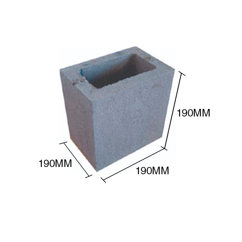 Bloque portante BM20 mitad hormigon gris liso 190mm x 190mm x 190mm