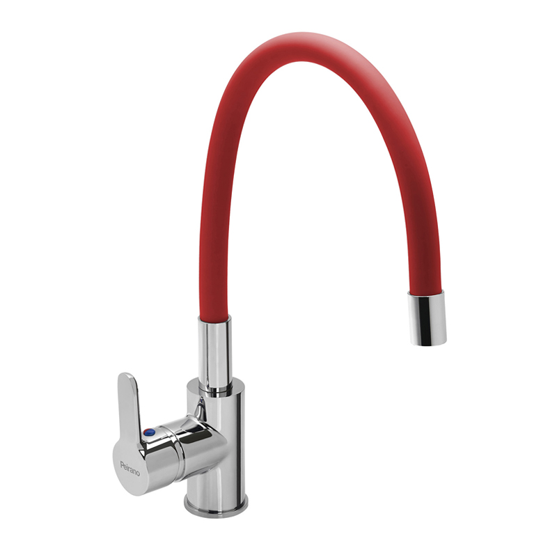 Griferia cocina metalica Colors sobremesada monocomando pico flexible rojo