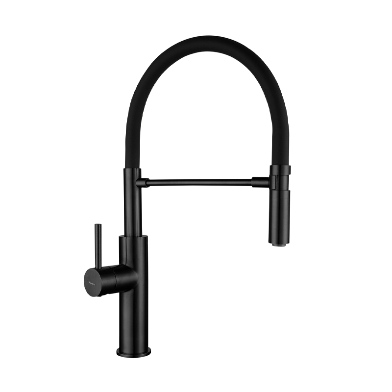 Griferia cocina metalica Hoop sobremesada monocomando pico extensible negro mate
