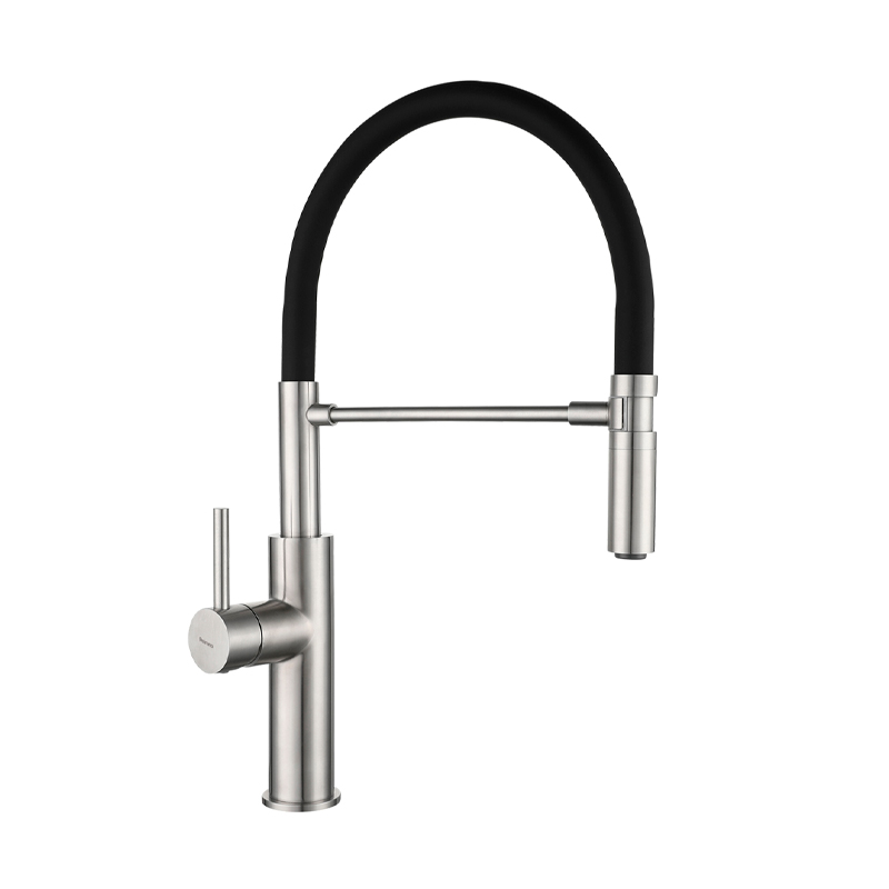 Griferia cocina metalica Hoop sobremesada monocomando pico extensible negro