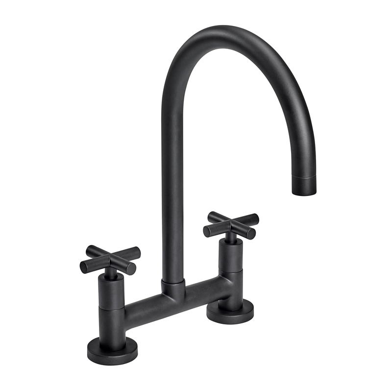 Griferia cocina metalica Black Velvet sobremesada doble comando negro mate