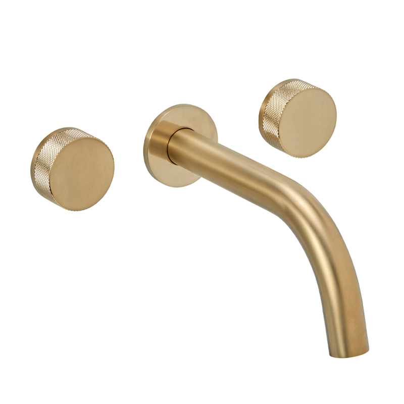 Griferia lavatorio metalica Fabric de pared doble comando dorado brillante