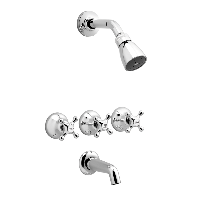 Griferia ducha metalica Cromo Y doble comando embutir c/transferencia cromo brillante