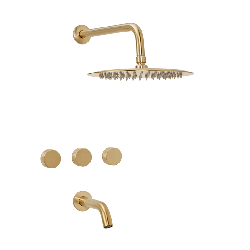 Griferia ducha metalica Fabric doble comando embutir con transferencia dorado brillante