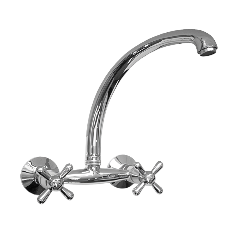 Griferia cocina metalica Ares pico alto fundido doble comando pared embutir exterior cromo brillante