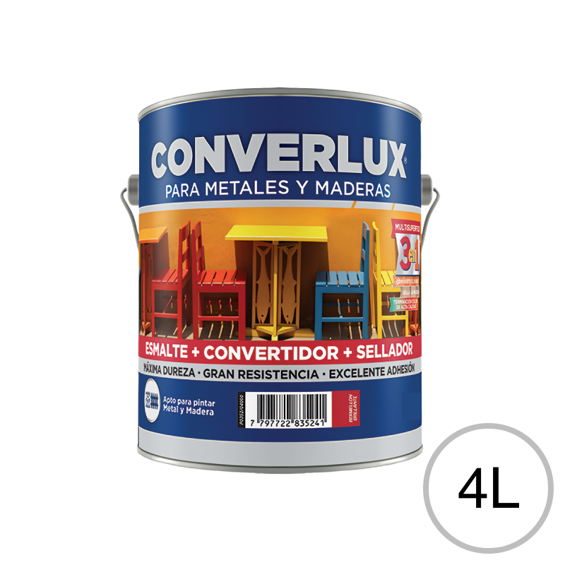 Esmalte sintetico convertidor antioxido Converlux 3 en 1 exterior interior blanco brillante lata x 4l
