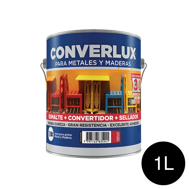Esmalte sintetico convertidor antioxido Converlux 3 en 1 exterior interior negro brillante lata x 1l
