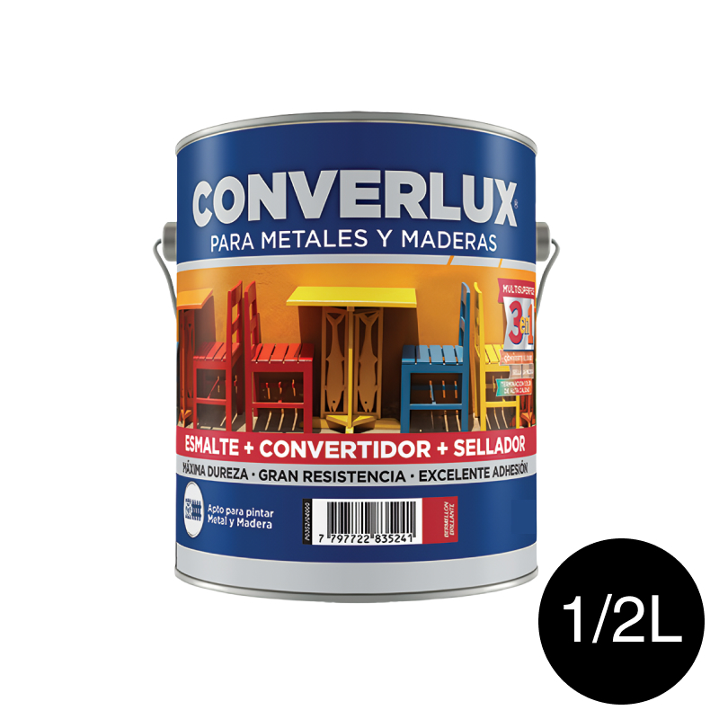 Esmalte sintetico convertidor antioxido Converlux 3 en 1 exterior interior negro brillante lata x 1/2l