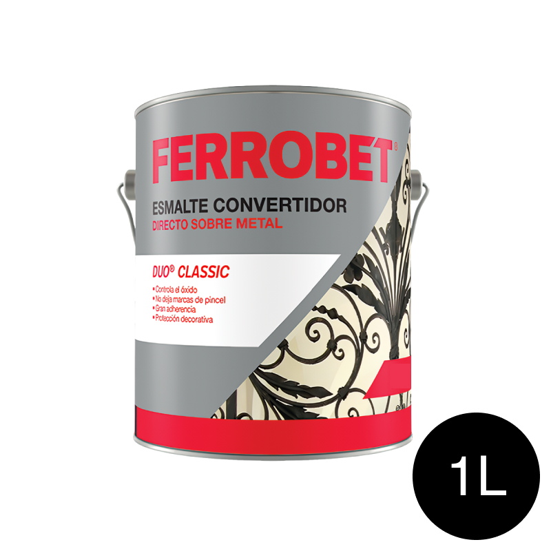 Esmalte sintetico convertidor de oxido Ferrobet Duo Classic exterior interior negro brillante lata x 1l
