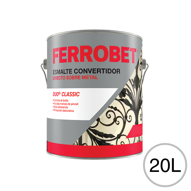 Esmalte sintetico convertidor de oxido Ferrobet Duo Classic exterior interior blanco brillante lata x 20l