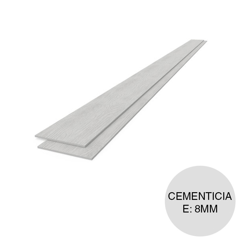 Tabla cementicia Volcansiding decorativa simil madera exterior gris 8mm x 190mm x 3.66m