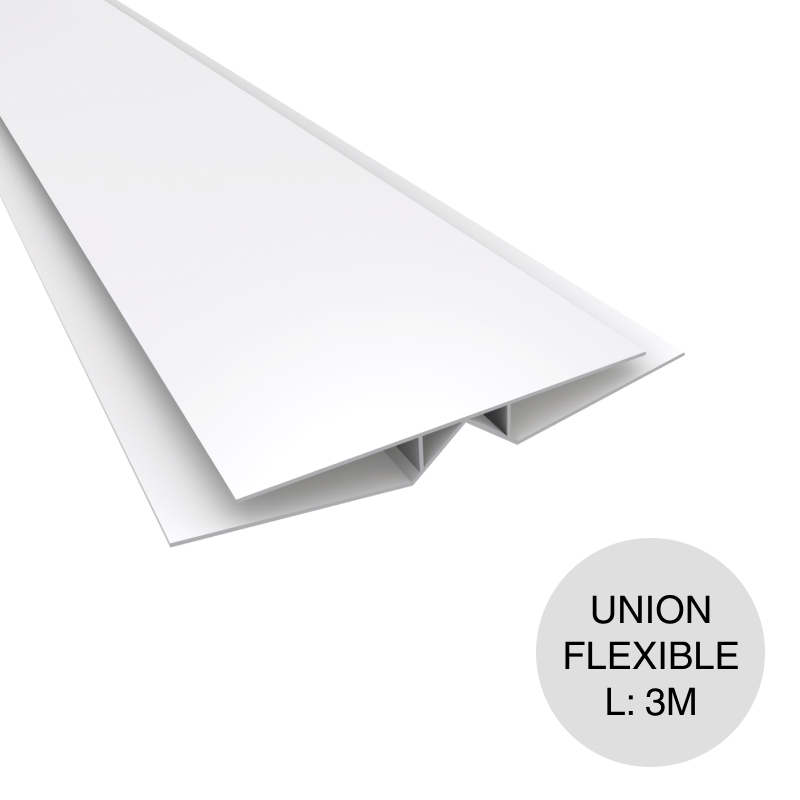 Perfil cielorraso union flexible PVC blanco 10mm x 85mm x 3m