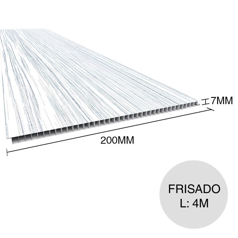 Cielorraso y revestimiento PVC rustico c/junta seca mont blanc frisado 7mm x 200mm x 4m