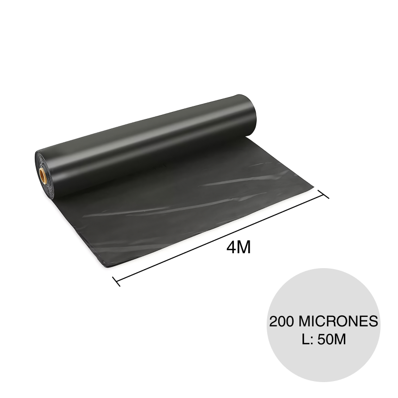 Nylon impermeabilizante polietileno 200 micrones negro 4m x 50m rollo x 200m²