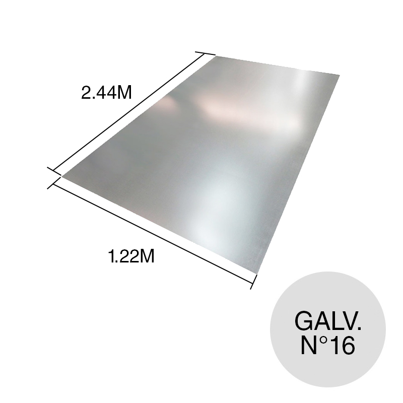 Chapa lisa galvanizada N°16 1.22m x 2.44m x 1.6mm