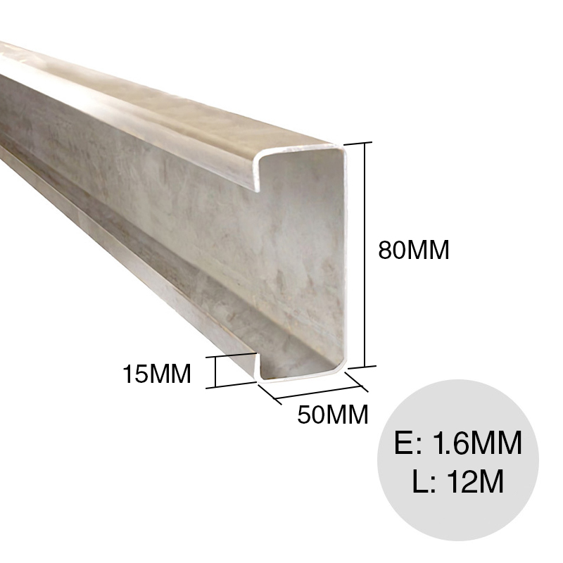 Perfil C galvanizado 80mm x 50mm x 15mm x 1.6mm x 12m