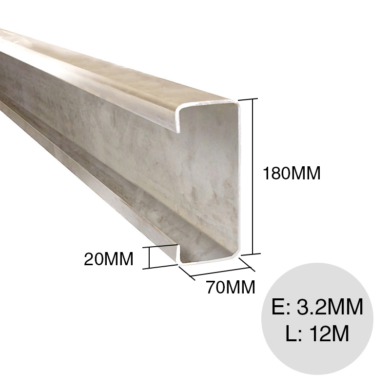 Perfil C galvanizado 180mm x 70mm x 20mm x 3.2mm x 12m