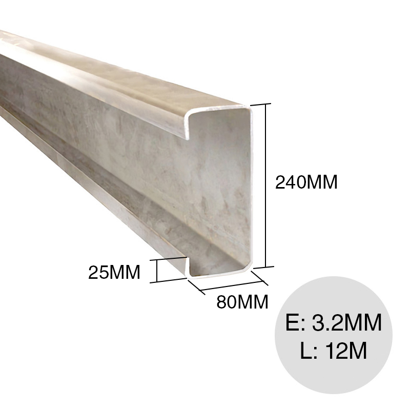Perfil C galvanizado 240mm x 80mm x 25mm x 3.2mm x 12m
