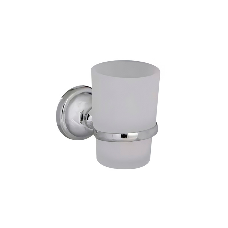 Porta vaso baño metal y vidrio esmerilado Dali cromado brillante 68mm x 95mm x 124mm