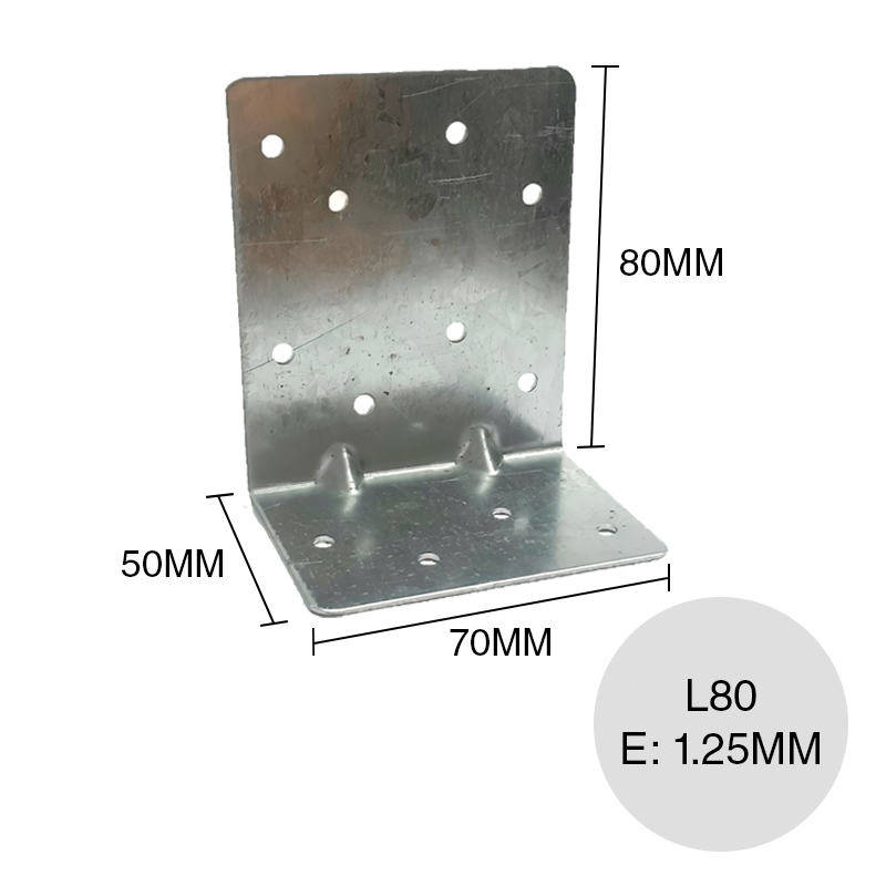 Conector steel framing L80 galvanizado angular 1.25mm x 50mm x 70mm x 80mm
