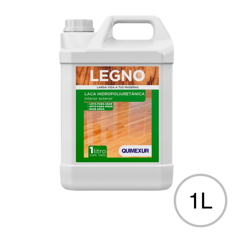 Laca hidropoliuretanica Legno p/maderas transparente brillante exterior interior bidon x 1l