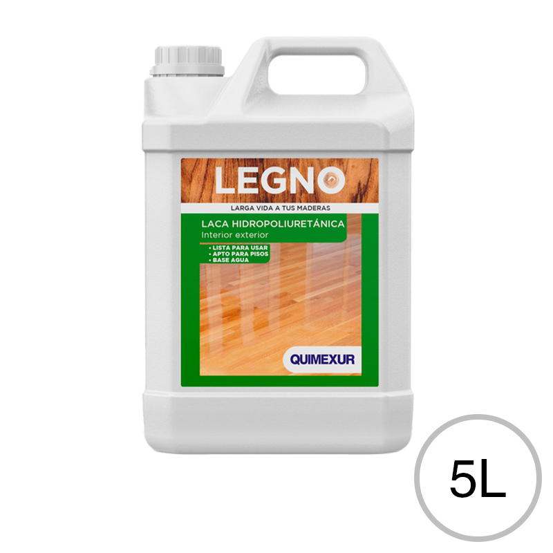 Laca hidropoliuretanica Legno p/maderas transparente brillante exterior interior bidon x 5l