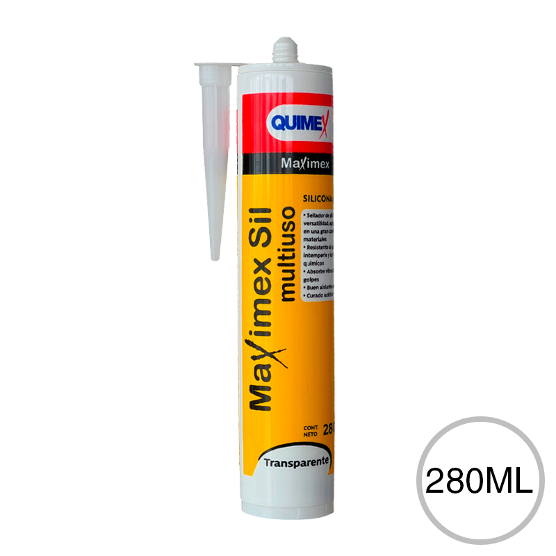 Sellador silicona acetica Maximex Sil multiuso transparente cartucho x 280ml