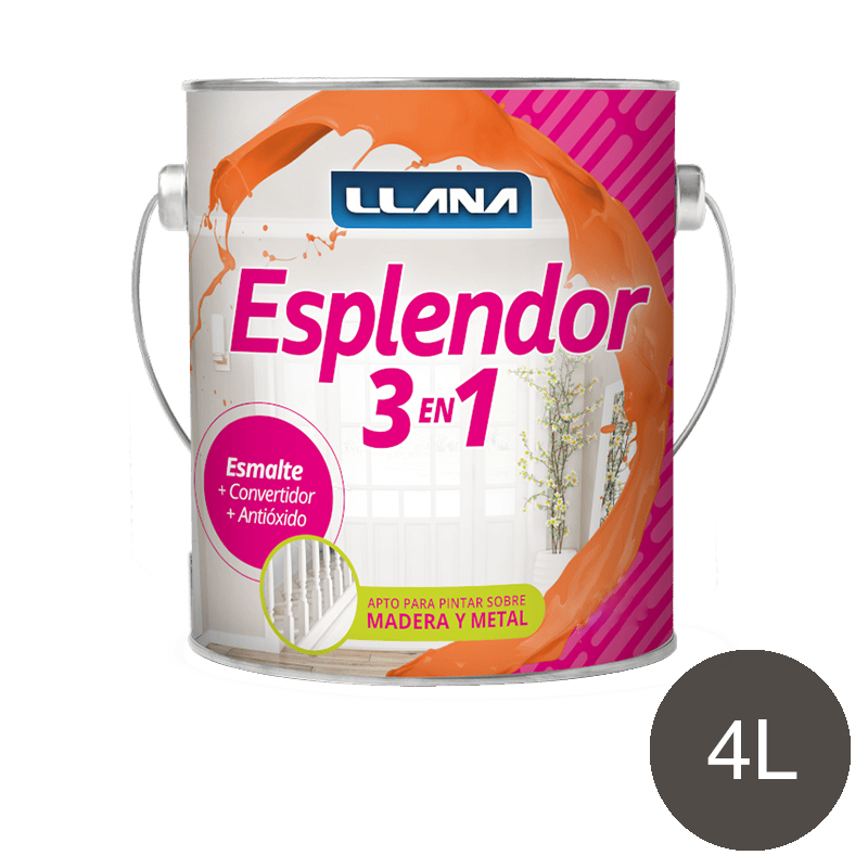 Esmalte sintetico 3 en 1 Esplendor antioxido convertidor exterior interior gris oscuro brillante lata x 4l