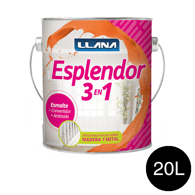 Esmalte sintetico 3 en 1 Esplendor antioxido convertidor exterior interior negro brillante lata x 20l