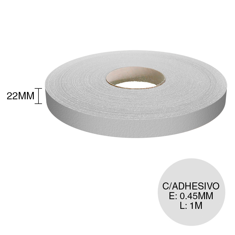 Canto ABS con adhesivo aluminio 0.45mm x 22mm x 1m
