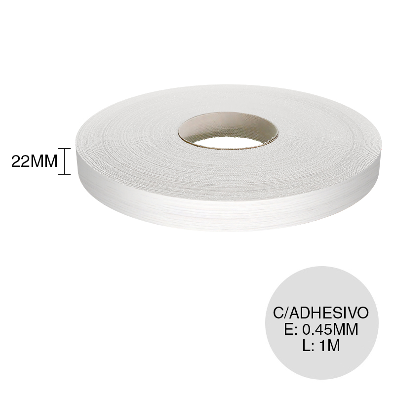 Canto ABS con adhesivo blanco nature 0.45mm x 22mm x 1m